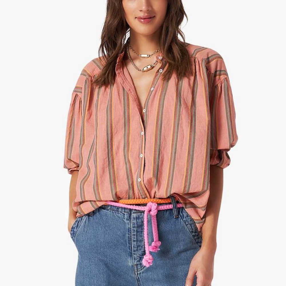 Striped Pink Button-Up Blouse